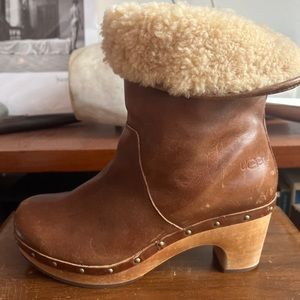 UGG brown leather snow boots with heel.Limited edition.